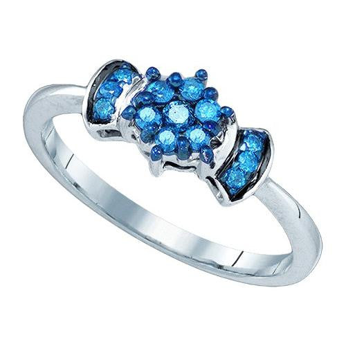 10KT White Gold 0.25CTW BLUE DIAMOND FLOWER RING