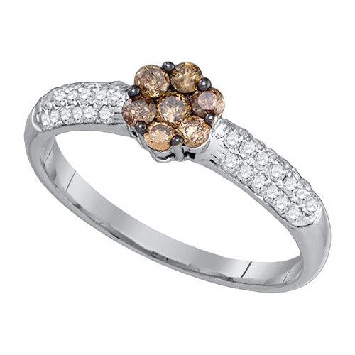 10KT White Gold 0.55CT COGNAC DIAMOND FLOWER RING