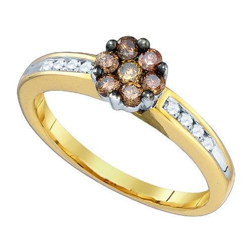 10KT Yellow Gold 0.5CTW COGNAC DIAMOND FLOWER RING