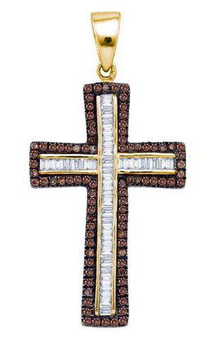 925 Sterling Silver Yellow 1.07CT DIAMOND CROSS PENDANT