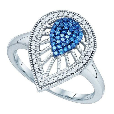 10KT White Gold 0.25CTW BLUE DIAMOND MICRO-PAVE RING