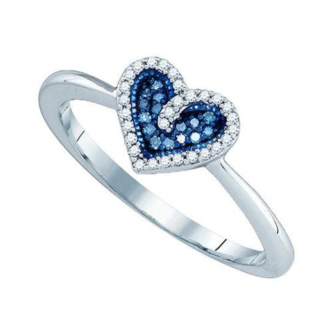 10K White-gold 0.10CTW BLUE DIAMOND MICRO-PAVE HEART RING