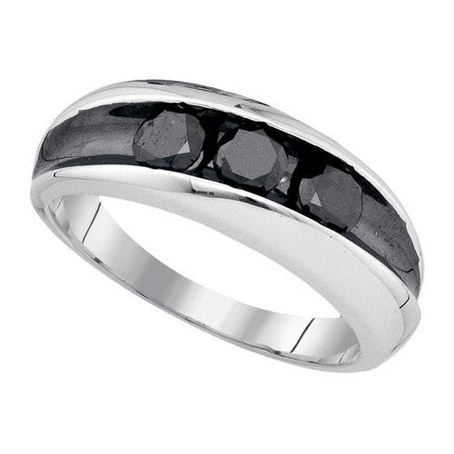 925 Sterling Silver White 0.96CT-BLACK DIAMOND MICRO-PAVE MENS BAND