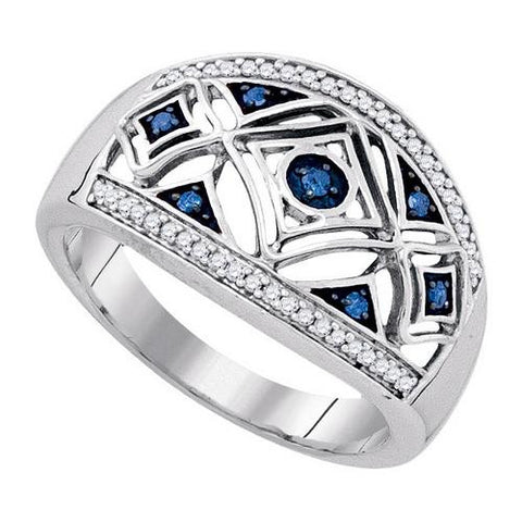 925 Sterling Silver White 0.20CTW-BLUE DIAMOND BAND