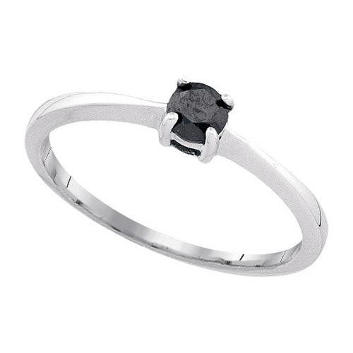 10K White-gold 0.25CTW-BLACK DIAMOND RING