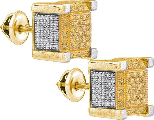 925 Sterling Silver Yellow 0.21CTW DIAMOND MICRO-PAVE EARRINGS