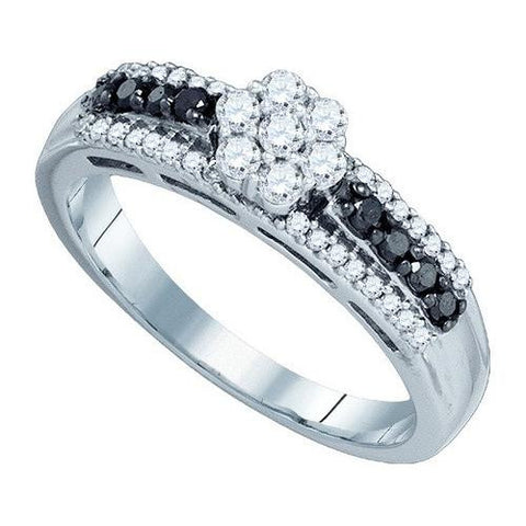 10K White-gold 0.48CTW BLACK DIAMOND FLOWER RING