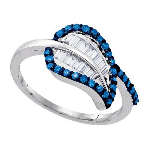 925 Sterling Silver White 0.57CTW-DIA BLUE DIAMOND RING