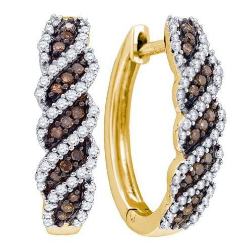 10KT Yellow Gold 0.63CTW COGNAC DIAMOND HOOPS EARRING