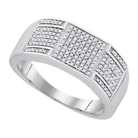 925 Sterling Silver White 0.23CTW DIAMOND MICRO-PAVE MENS RING