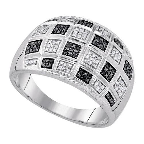 925 Sterling Silver White 0.19CTW-BLACK DIAMOND MICRO-PAVE MENS BAND