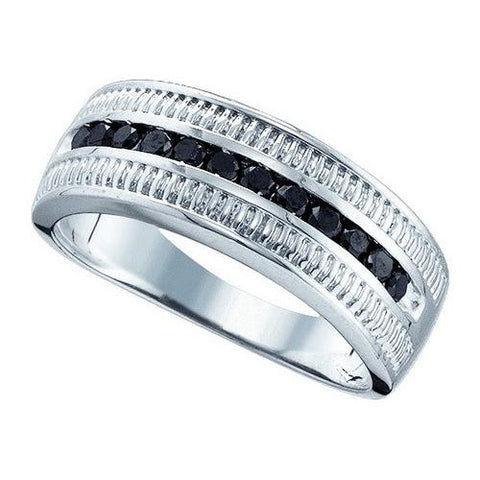 925 Sterling Silver White 0.51CTW BLACK DIAMOND FASHION BAND