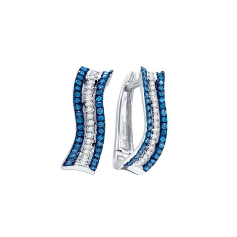 1-4CT-Diamond MICRO-PAVE BLUE HOOPS