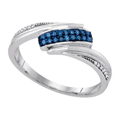 925 Sterling Silver White 0.12CTW-BLUE DIAMOND FASHION RING