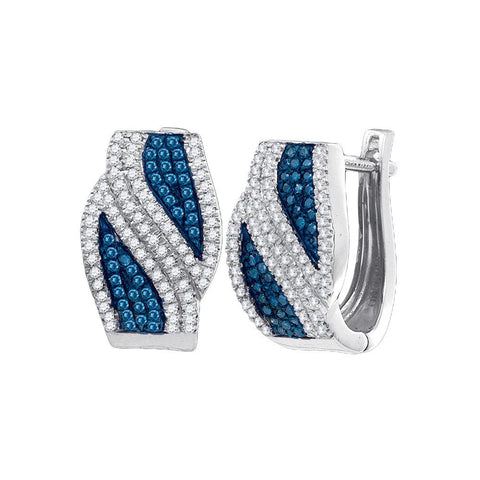 1-2CTW-Diamond MICRO-PAVE BLUE HOOPS