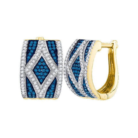 1-2CTW-Diamond MICRO-PAVE BLUE HOOPS