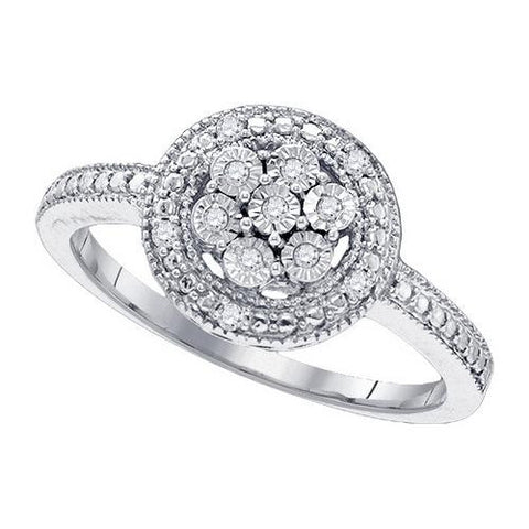 925 Sterling Silver White 0.12CTW DIAMOND FLOWER RING