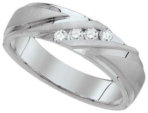 10KT White Gold 0.16CTW-Diamond MENS  BAND