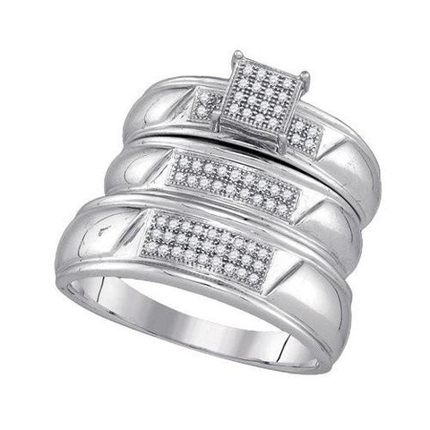 925 Sterling Silver White 0.20CTW DIAMOND MICRO-PAVE TRIO SET