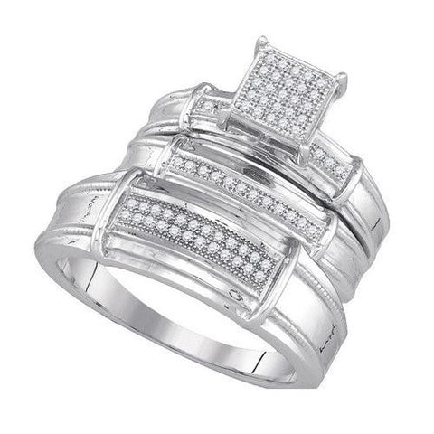 925 Sterling Silver White 0.22CTW DIAMOND MICRO-PAVE TRIO SET