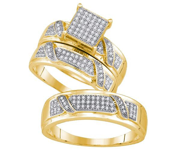 925 Sterling Silver Yellow 0.33CTW DIAMOND MICRO-PAVE TRIO SET