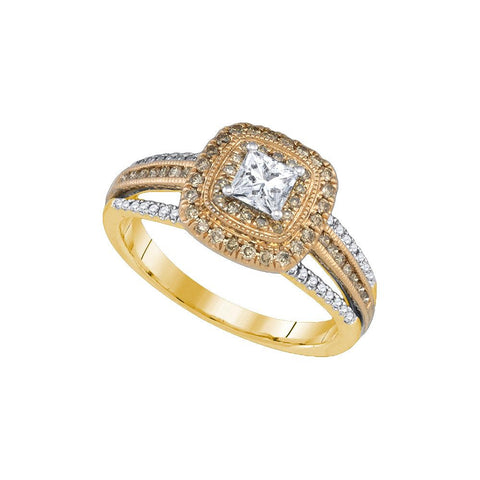 3-4CTW-Diamond 1-3CT-RD BRIDAL BROWN RING