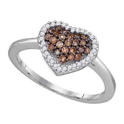 10KT White Gold 0.33CTW COGNAC DIAMOND HEART RING