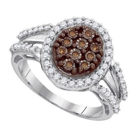 10KT White Gold 0.50CTW COGNAC DIAMOND MICRO-PAVE RING