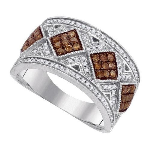 10KT White Gold 0.65CTW COGNAC DIAMOND MICRO-PAVE RING