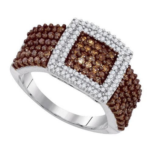 10KT White Gold 1.00CTW COGNAC DIAMOND MICRO-PAVE RING