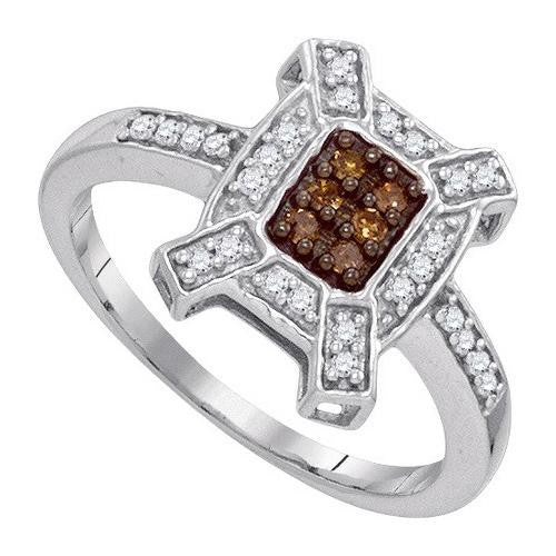 10KT White Gold 0.20CTW COGNAC DIAMOND MICRO-PAVE RING