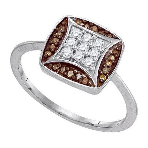 10KT White Gold 0.25CTW COGNAC DIAMOND MICRO-PAVE RING