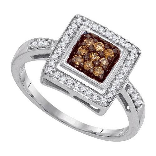 10KT White Gold 0.25CTW COGNAC DIAMOND MICRO-PAVE RING