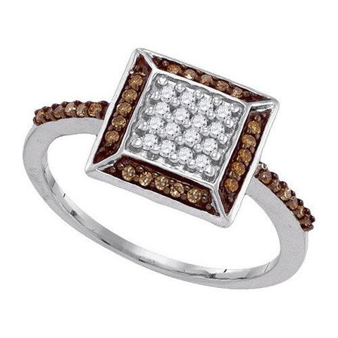 10KT White Gold 0.25CTW COGNAC DIAMOND MICRO-PAVE RING