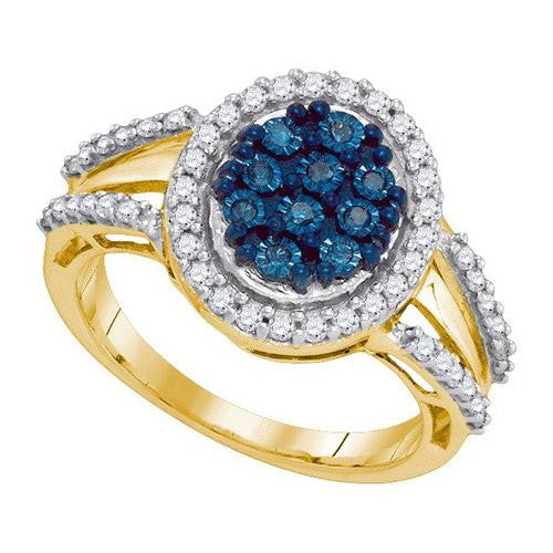 10KT Yellow Gold 0.51CTW BLUE DIAMOND MICRO-PAVE RING