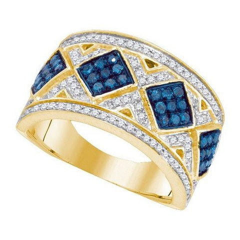 10KT Yellow Gold 0.65CTW BLUE DIAMOND MICRO-PAVE RING