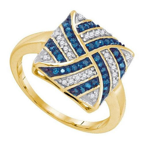 10KT Yellow Gold 0.25CTW BLUE DIAMOND MICRO-PAVE RING