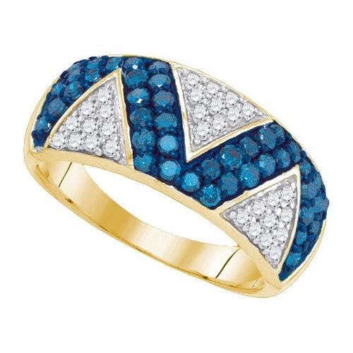 10KT Yellow Gold 0.90CTW BLUE DIAMOND MICRO-PAVE RING