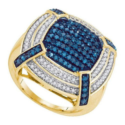 10KT Yellow Gold 0.75CTW BLUE DIAMOND MICRO-PAVE RING