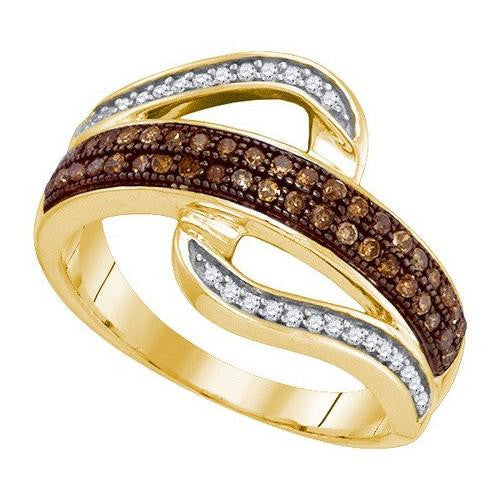 10KT Yellow Gold 0.33CTW COGNAC DIAMOND MICRO-PAVE RING