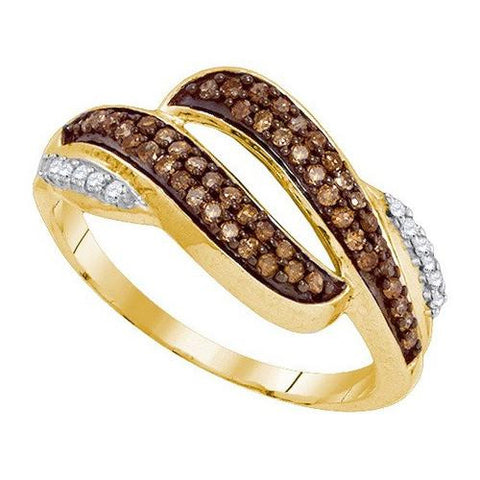 10KT Yellow Gold 0.33CTW COGNAC DIAMOND MICRO-PAVE RING