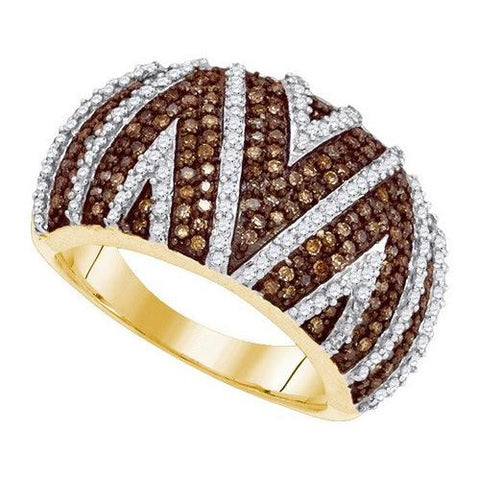 10KT Yellow Gold 0.90CTW COGNAC DIAMOND MICRO-PAVE RING