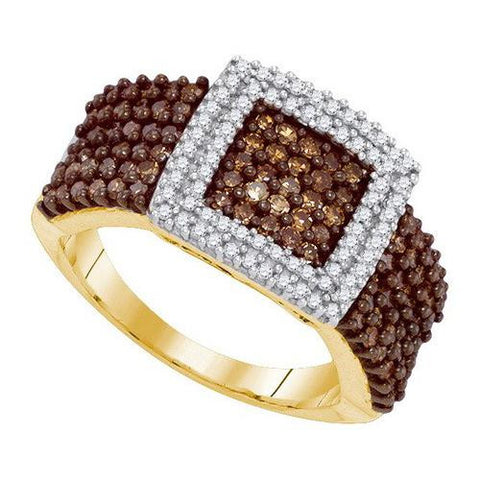 10KT Yellow Gold 1.00CTW COGNAC DIAMOND MICRO-PAVE RING