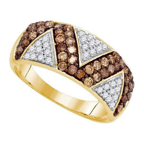 10KT Yellow Gold 0.90CTW COGNAC DIAMOND MICRO-PAVE RING