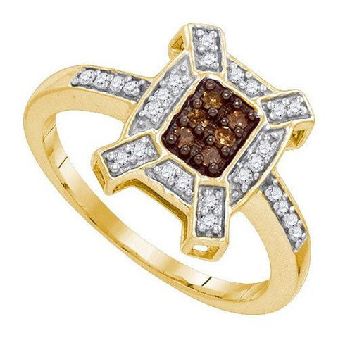 10KT Yellow Gold 0.20CTW COGNAC DIAMOND MICRO-PAVE RING