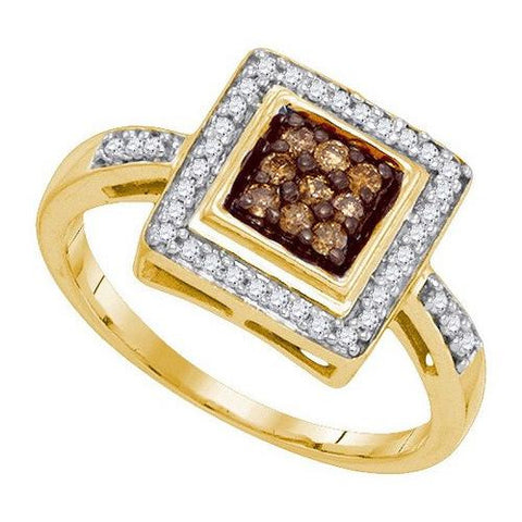 10KT Yellow Gold 0.25CTW COGNAC DIAMOND MICRO-PAVE RING