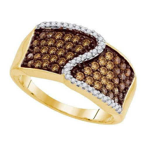 10KT Yellow Gold 0.75CTW COGNAC DIAMOND MICRO-PAVE RING