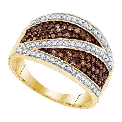 10KT Yellow Gold 0.75CTW COGNAC DIAMOND MICRO-PAVE RING