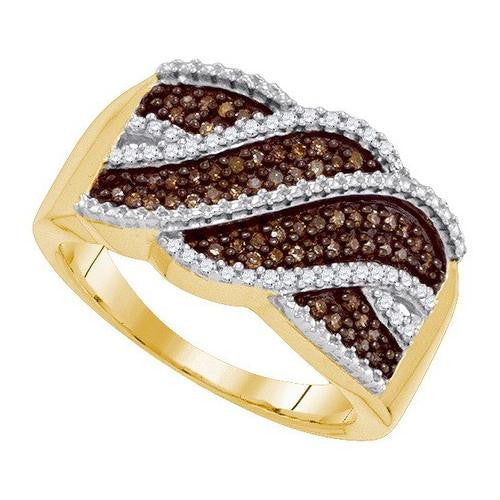 10KT Yellow Gold 0.35CTW COGNAC DIAMOND MICRO-PAVE RING