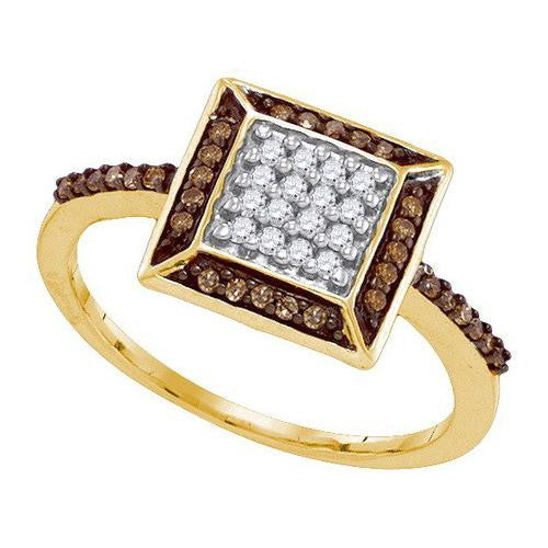 10KT Yellow Gold 0.25CTW COGNAC DIAMOND MICRO-PAVE RING